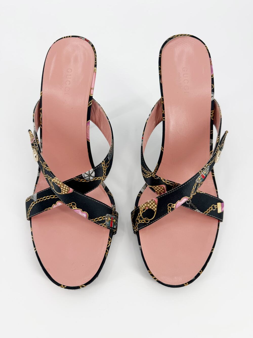 Gucci Vintage Tom Ford Techno Charms Chain Print Satin Heels Pump Black 9.5